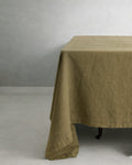 Mantel de lino Salvia verde oliva con acabado de dobladillo